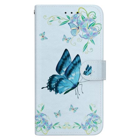 Läderskal Fodral Samsung Galaxy S24 5g Blå Fjäril Och Blommor