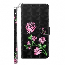 Läderskal Fodral Samsung Galaxy S24 5g Rosenblommor Med Rem