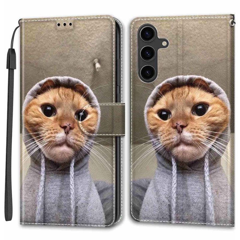 Läderskal Fodral Samsung Galaxy S24 5g Yo Cat With Lanyard