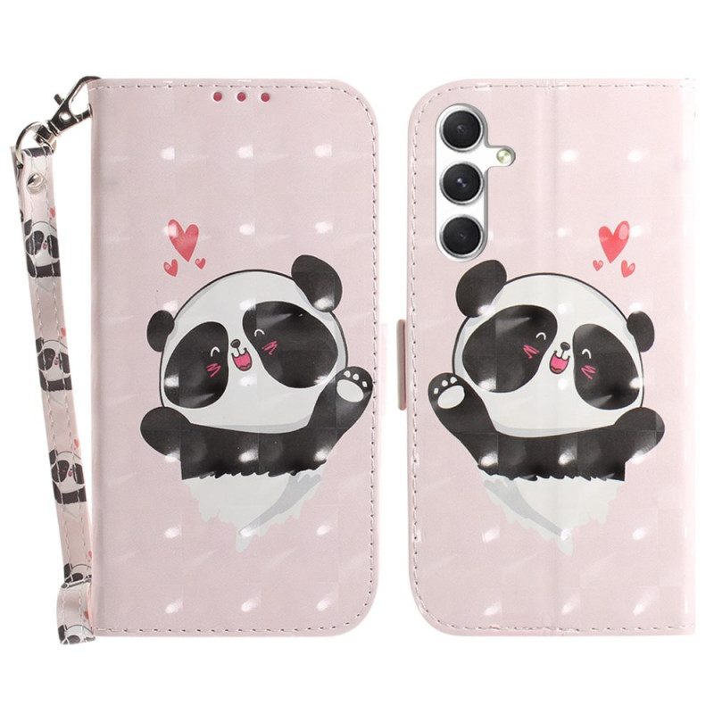 Läderskal Fodral Samsung Galaxy S24 Plus 5g Panda Love Med Rem