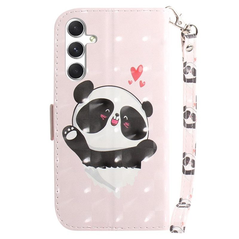 Läderskal Fodral Samsung Galaxy S24 Plus 5g Panda Love Med Rem