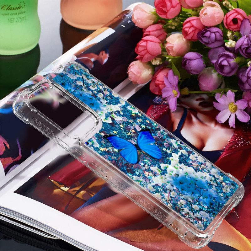 Skal För Samsung Galaxy A53 5G Blå Glitterfjärilar