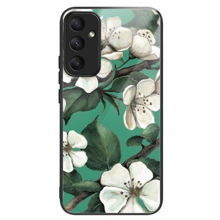 Skal För Samsung Galaxy A55 5g Vita Blommor I Härdat Glas