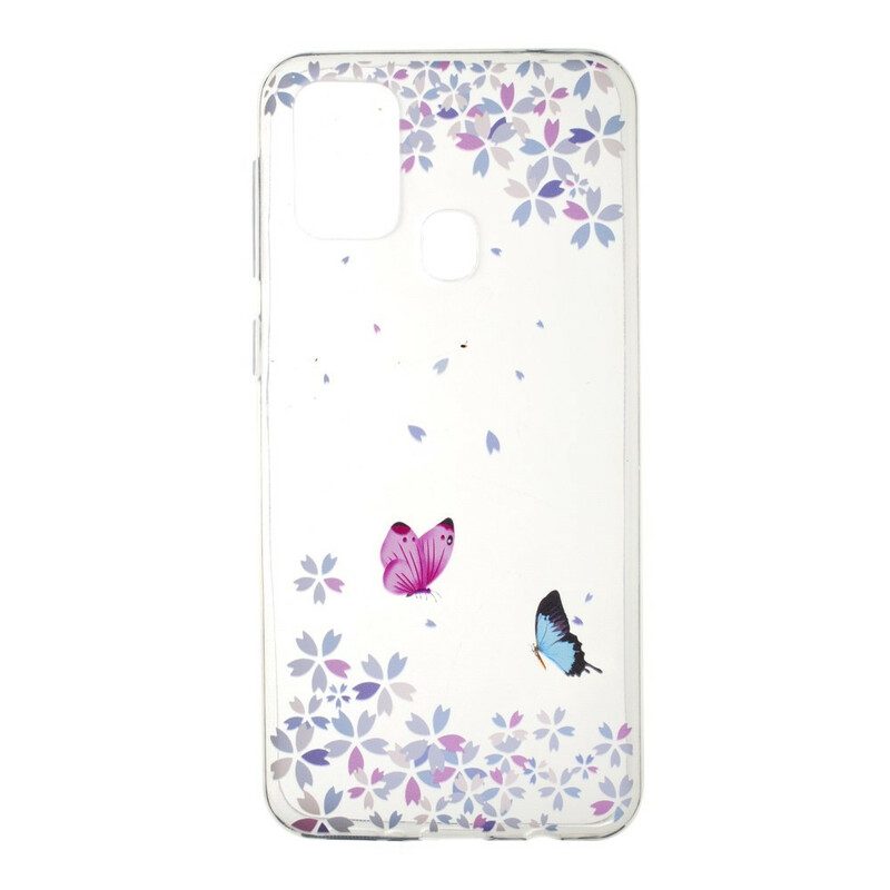 Skal För Samsung Galaxy M31 Transparenta Fjärilar Och Blommor