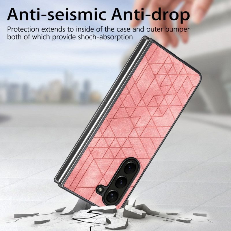 Skal För Samsung Galaxy Z Fold 5 Geometriska Mönster I Konstläder