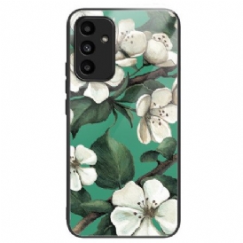 Skal Samsung Galaxy A15 Telefonfodral Härdat Glas Vita Blommor