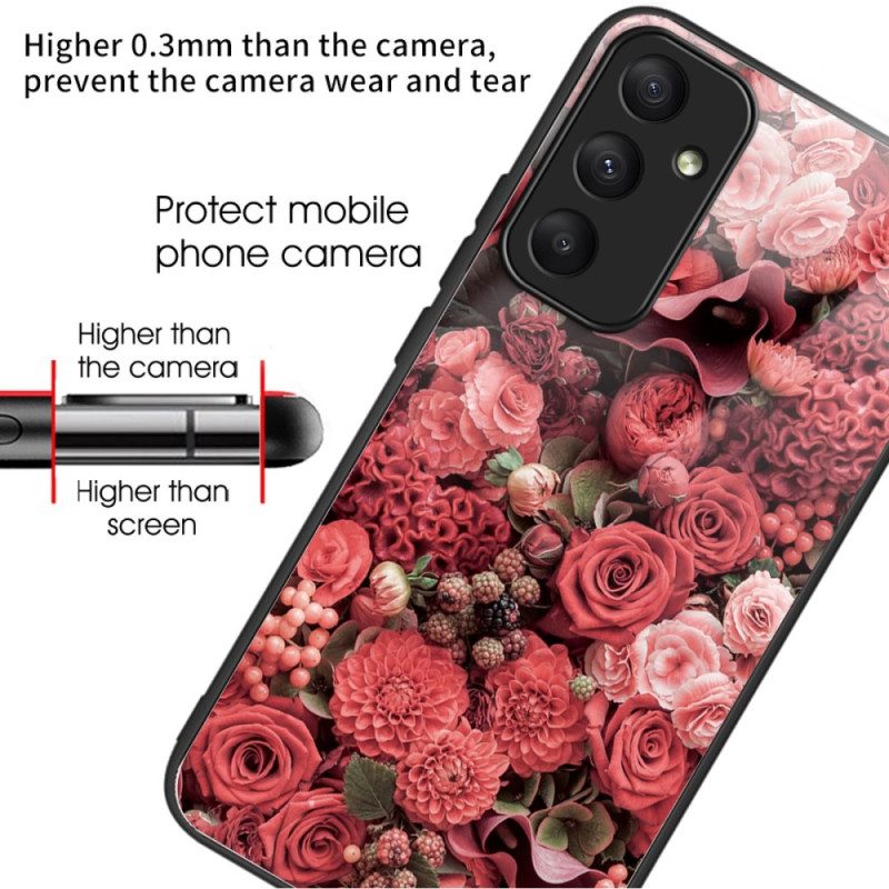 Skal Samsung Galaxy A55 5g Härdat Glas Röda Och Rosa Blommor