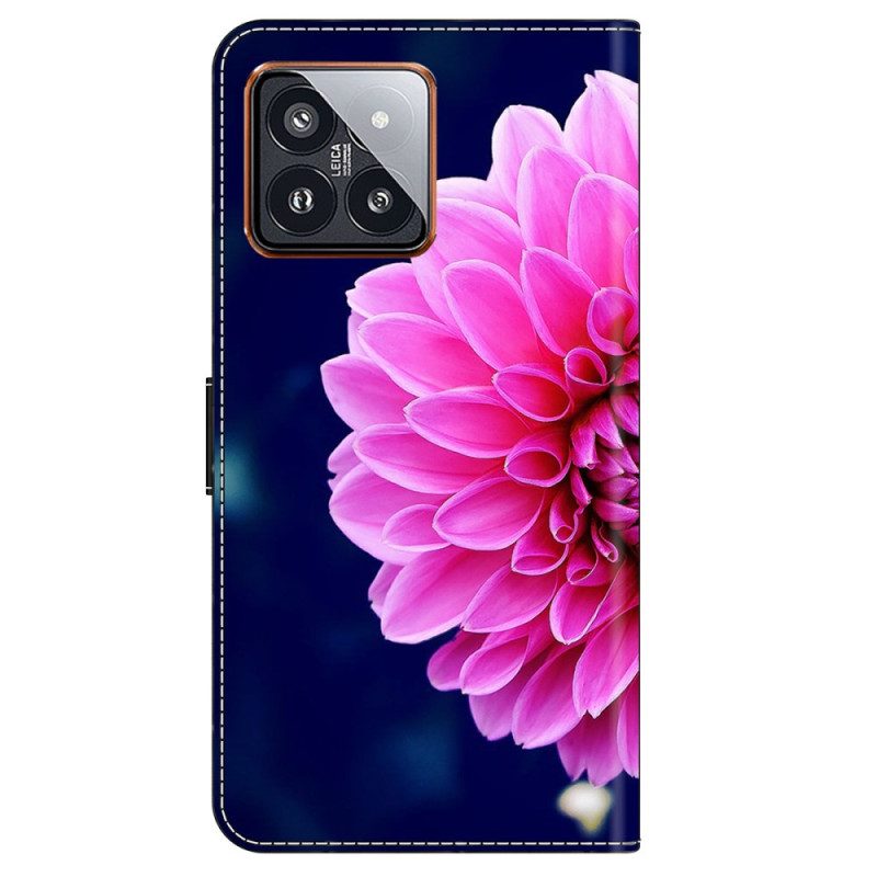 Fodral För Xiaomi 14 Pro Rosa Blomma På Blå Bakgrund