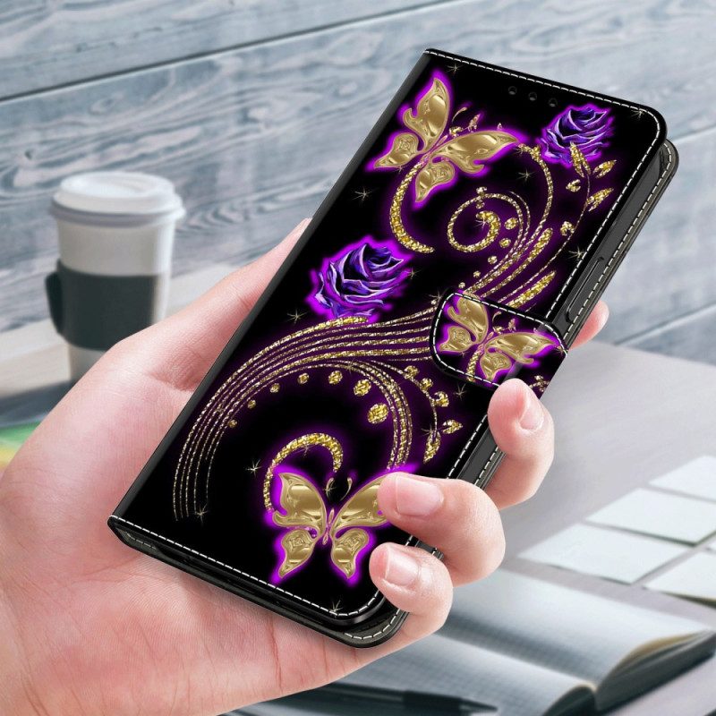 Fodral För Xiaomi Redmi Note 13 5g Violettblommor Och Fjärilar