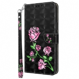 Fodral Xiaomi Redmi Note 13 4g Rosa Blommor Med Rem