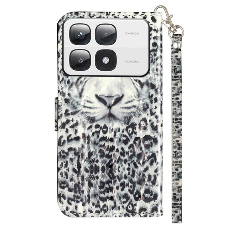 Läderfodral Xiaomi 14t Pro Telefonfodral Leopardmönster Med Rem