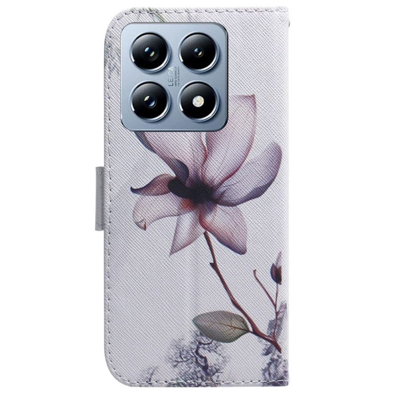 Läderfodral Xiaomi 14t Telefonfodral Rosa Blomma