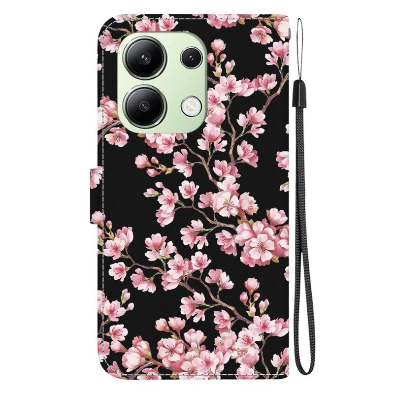 Läderfodral Xiaomi Redmi Note 13 4g Telefonfodral Spännda Plommonblommor