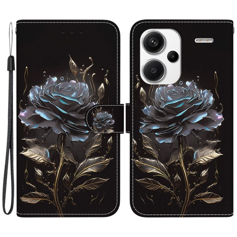 Läderfodral Xiaomi Redmi Note 13 Pro Plus 5g Telefonfodral Black Rose Med Rem