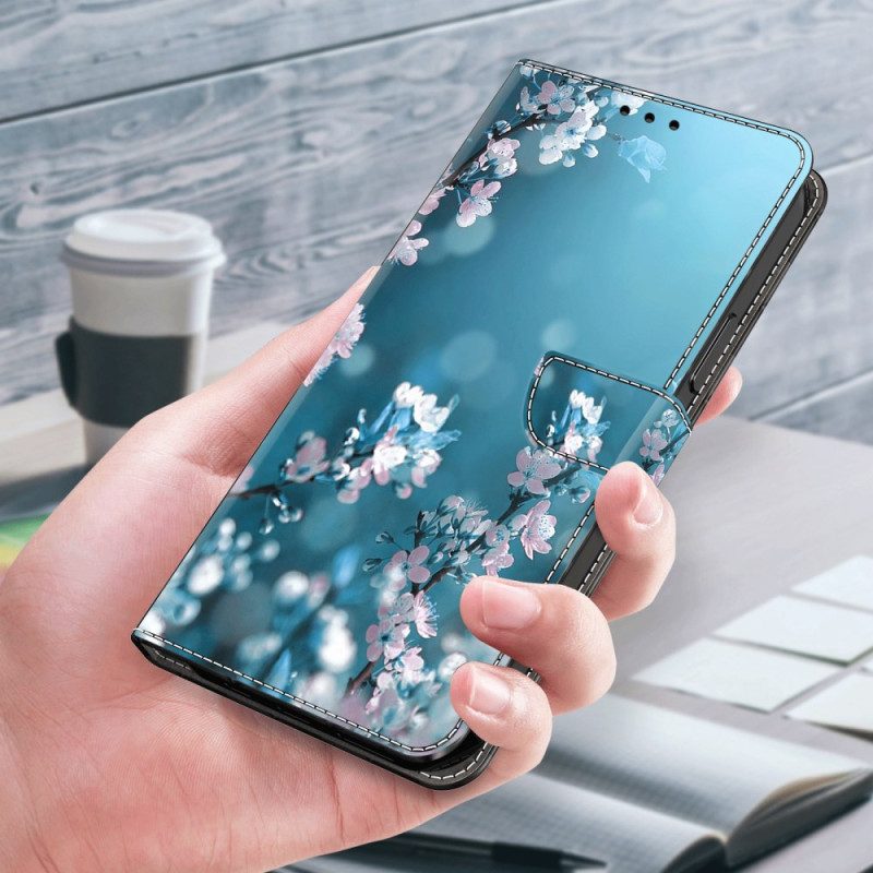 Läderskal Fodral Xiaomi Redmi Note 13 4g Plommonblommor