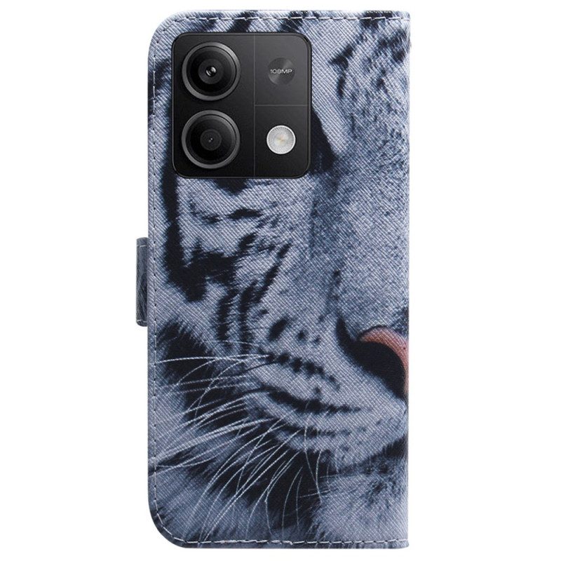 Läderskal Fodral Xiaomi Redmi Note 13 5g Vit Tiger