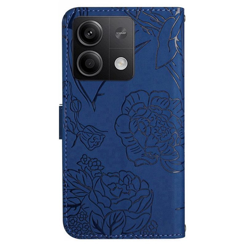 Läderskal Fodral Xiaomi Redmi Note 13 Pro 4g Fjärilstryck Med Rem