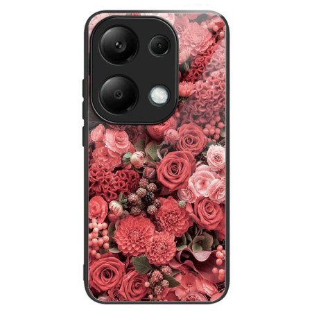 Skal För Xiaomi Redmi Note 13 Pro 4g Härdat Glas Röda Och Rosa Blommor