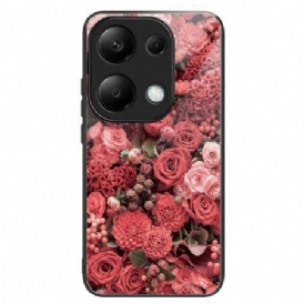 Skal För Xiaomi Redmi Note 13 Pro 4g Härdat Glas Röda Och Rosa Blommor