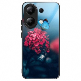 Skal Xiaomi Redmi Note 13 4g Röda Blommor Och Fjärilar I Härdat Glas