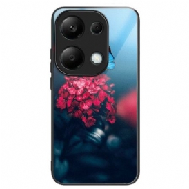 Skal Xiaomi Redmi Note 13 Pro 4g Röda Blommor Och Fjärilar I Härdat Glas