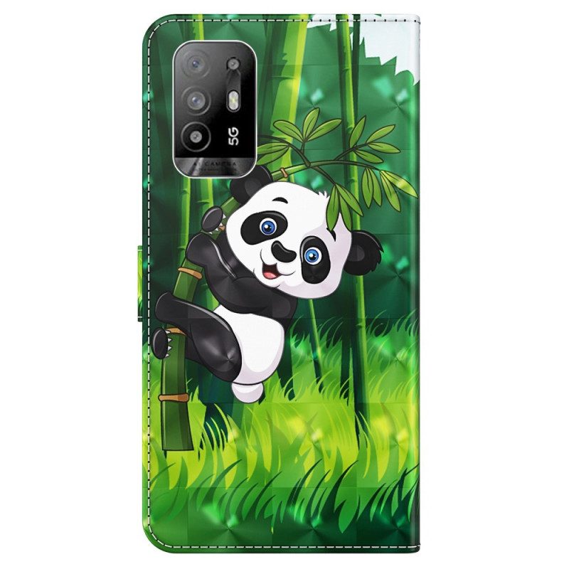 Folio-fodral För Oppo A94 5G Panda Med Snodd