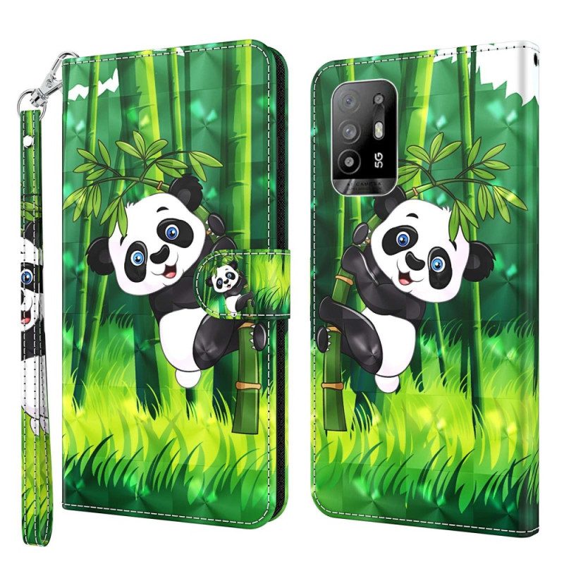 Folio-fodral För Oppo A94 5G Panda Med Snodd