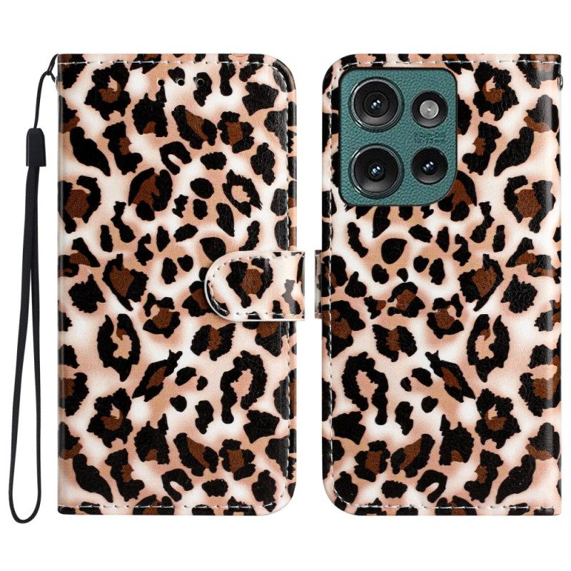 Fodral Motorola Edge 50 Leopard Print Strappy