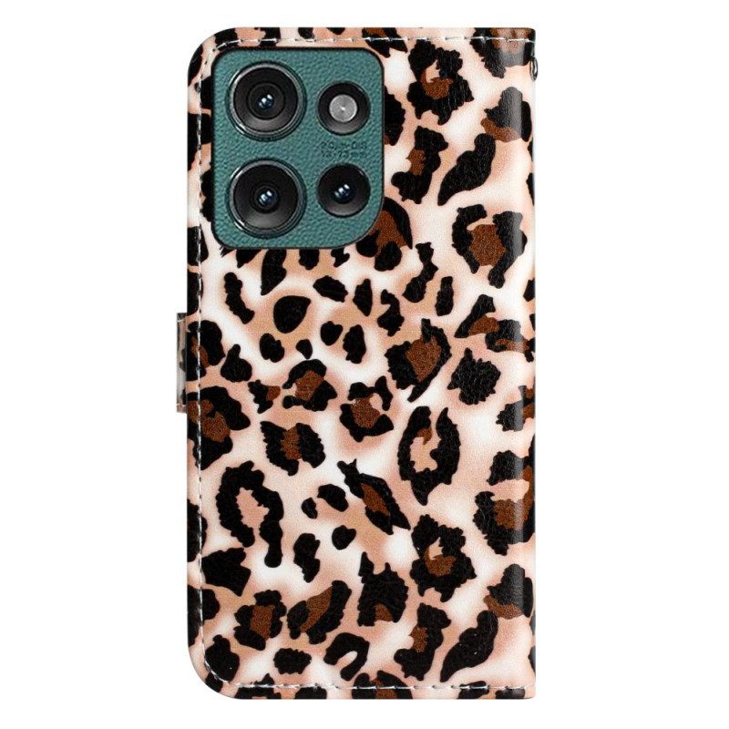 Fodral Motorola Edge 50 Leopard Print Strappy