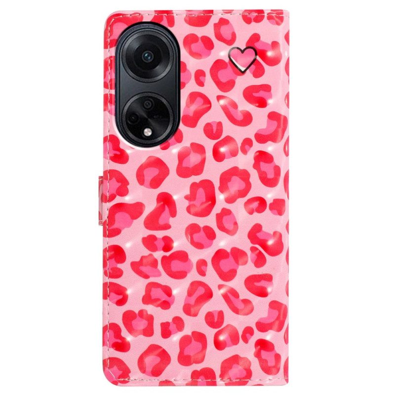 Fodral Oppo A98 5g 3d Rosa Leopard Med Rem