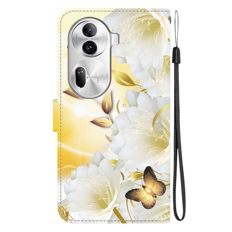 Fodral Oppo Reno 11 Pro 5g Gyllene Fjärilar Och Blommor