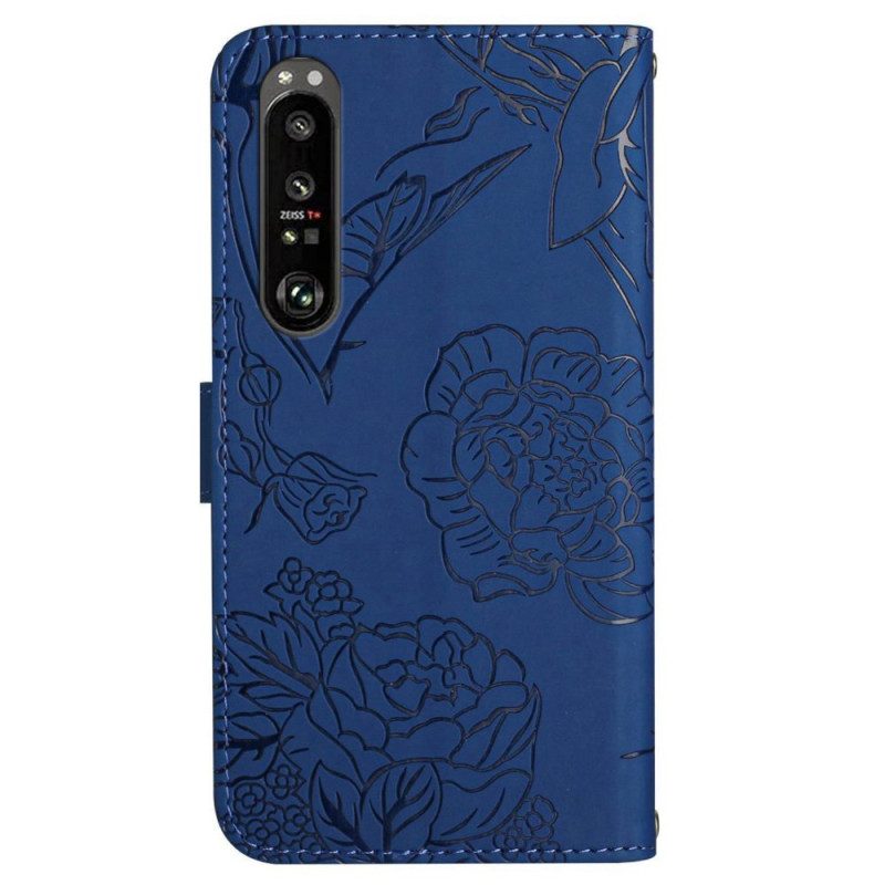 Fodral Sony Xperia 1 Vi Fjärilstryck Med Rem