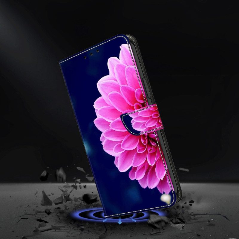 Läderfodral Google Pixel 9 Telefonfodral Rosa Blomma På Blå Bakgrund