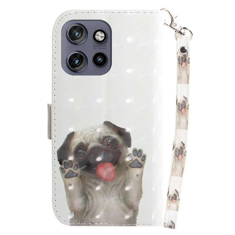 Läderfodral Motorola Edge 50 Neo Telefonfodral Lanyard Dog