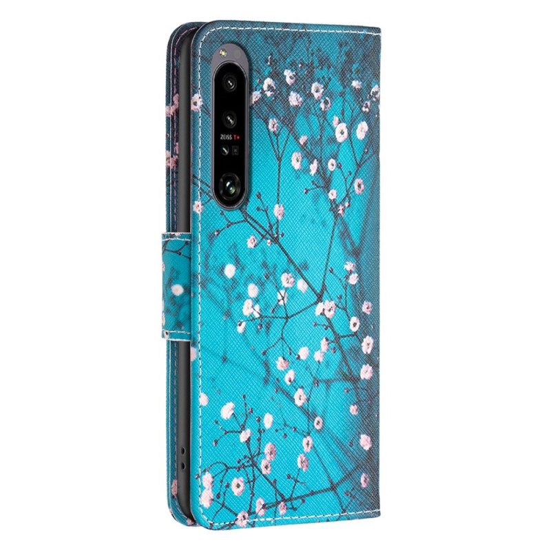 Läderfodral Sony Xperia 1 Vi Telefonfodral Blommande Grenar