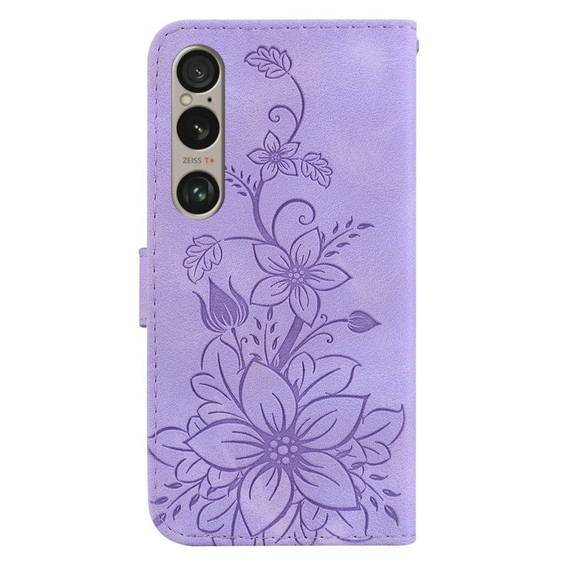 Läderfodral Sony Xperia 1 Vi Telefonfodral Blommönster Med Rem