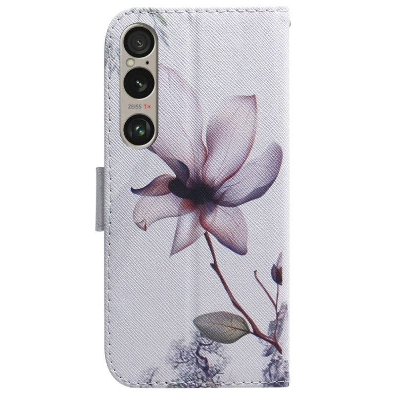 Läderfodral Sony Xperia 1 Vi Telefonfodral Rosa Blomma