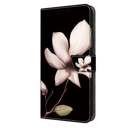 Läderskal Fodral Google Pixel 9 Rosa Blomma På Svart Bakgrund