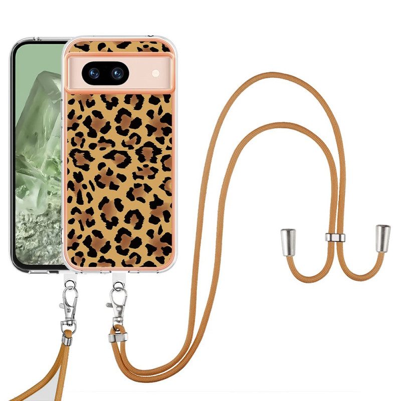 Skal Google Pixel 8a Dragsko Med Leopardtryck