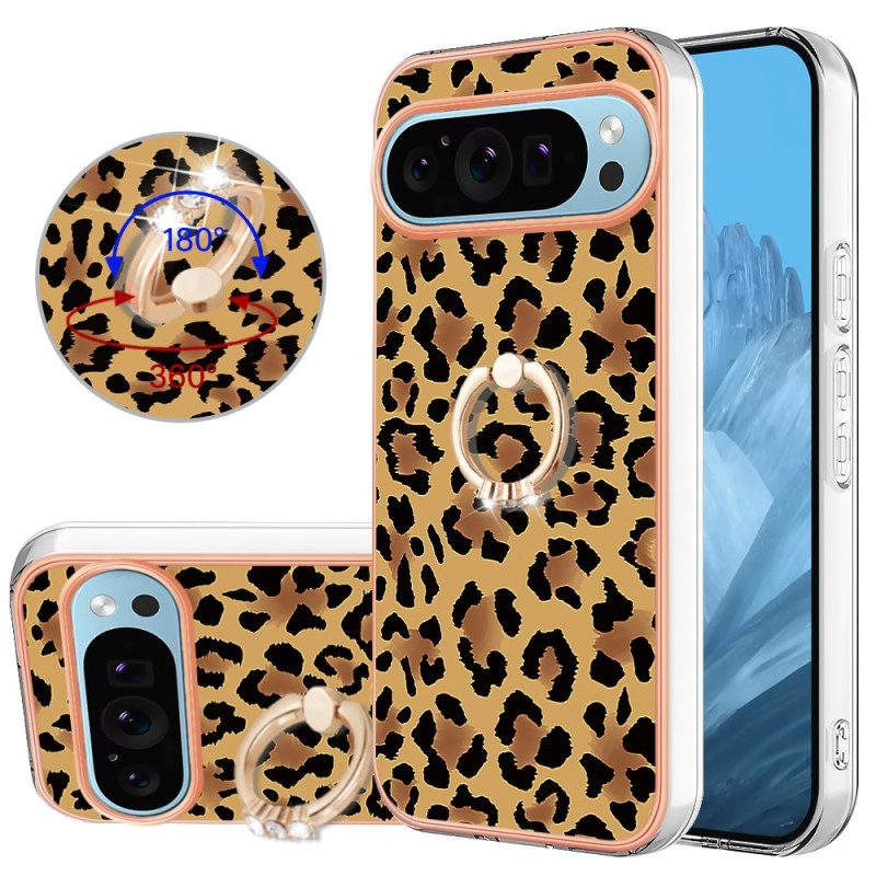 Skal Google Pixel 9 Pro Telefonfodral Ringhållare Med Leopardtryck