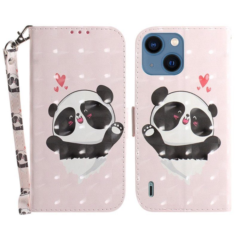 Fodral iPhone 15 Plus Med Kedjar Panda Love Med Rem