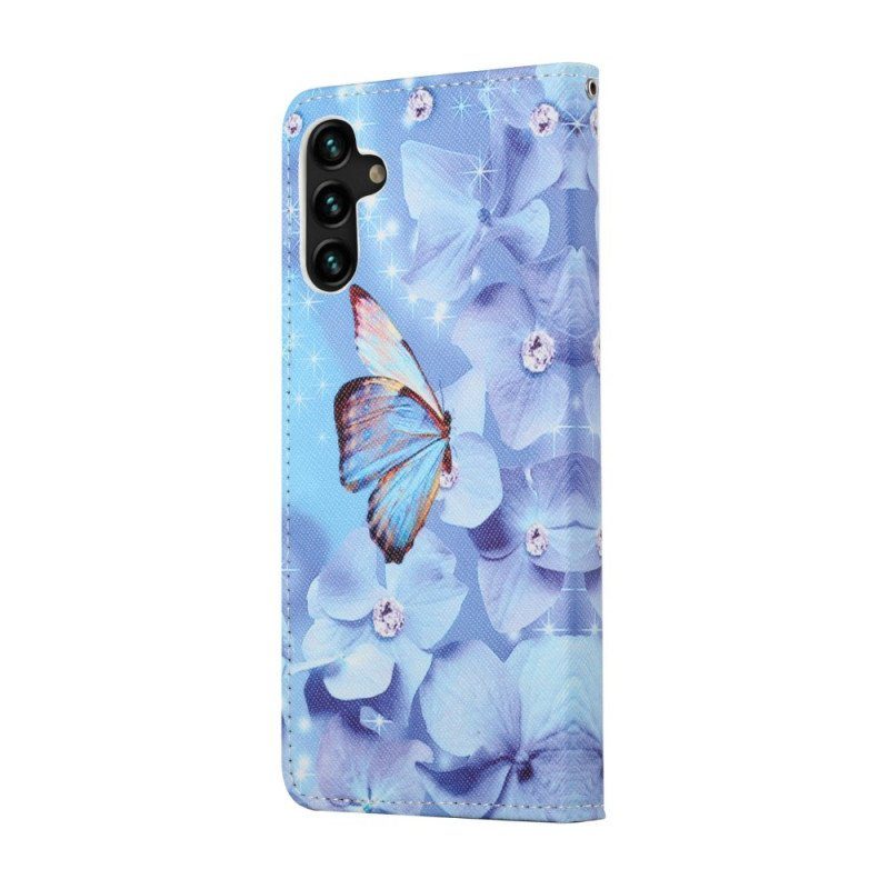 Fodral Samsung Galaxy A13 5G / A04s Med Kedjar Strappy Diamond Butterflies